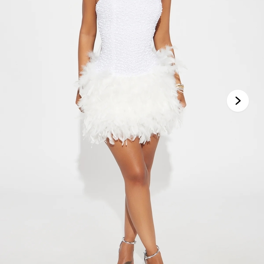 Fashion Nova White Feather Mini Dress